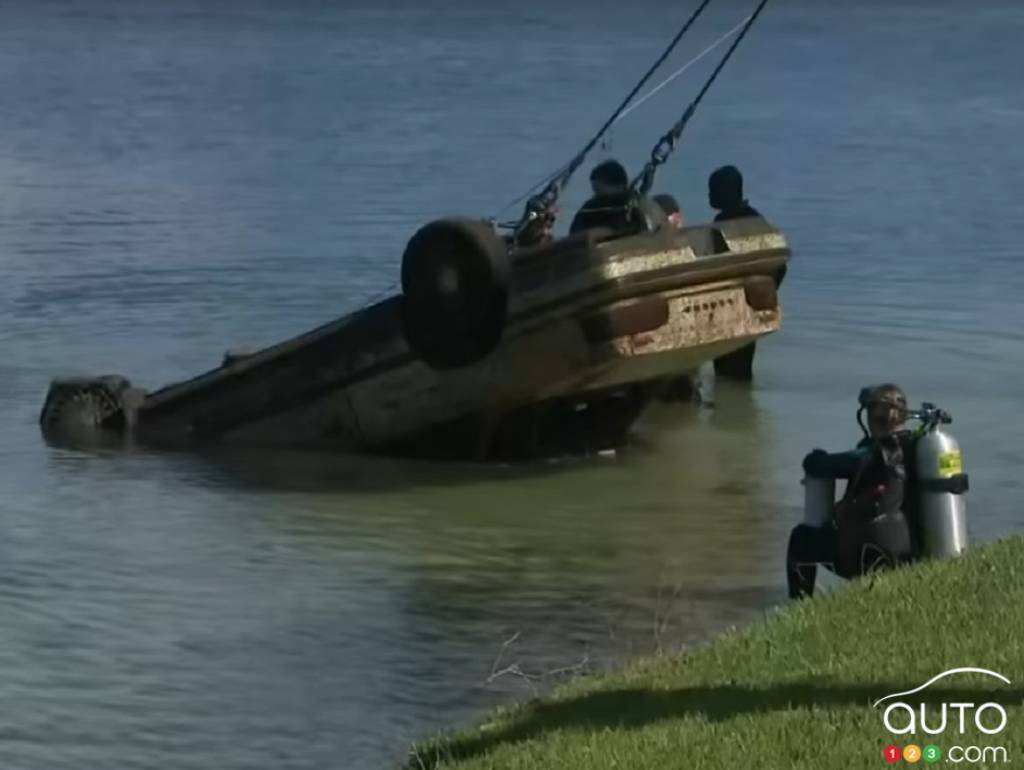 A vehicle being pulled from a lake in Florida