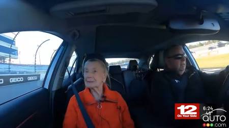Woman Hitches Ride on a NASCAR track... at 102 Years Old
