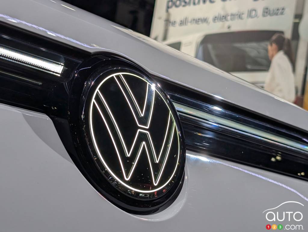 The Volkswagen logo on the new 2025 Tiguan