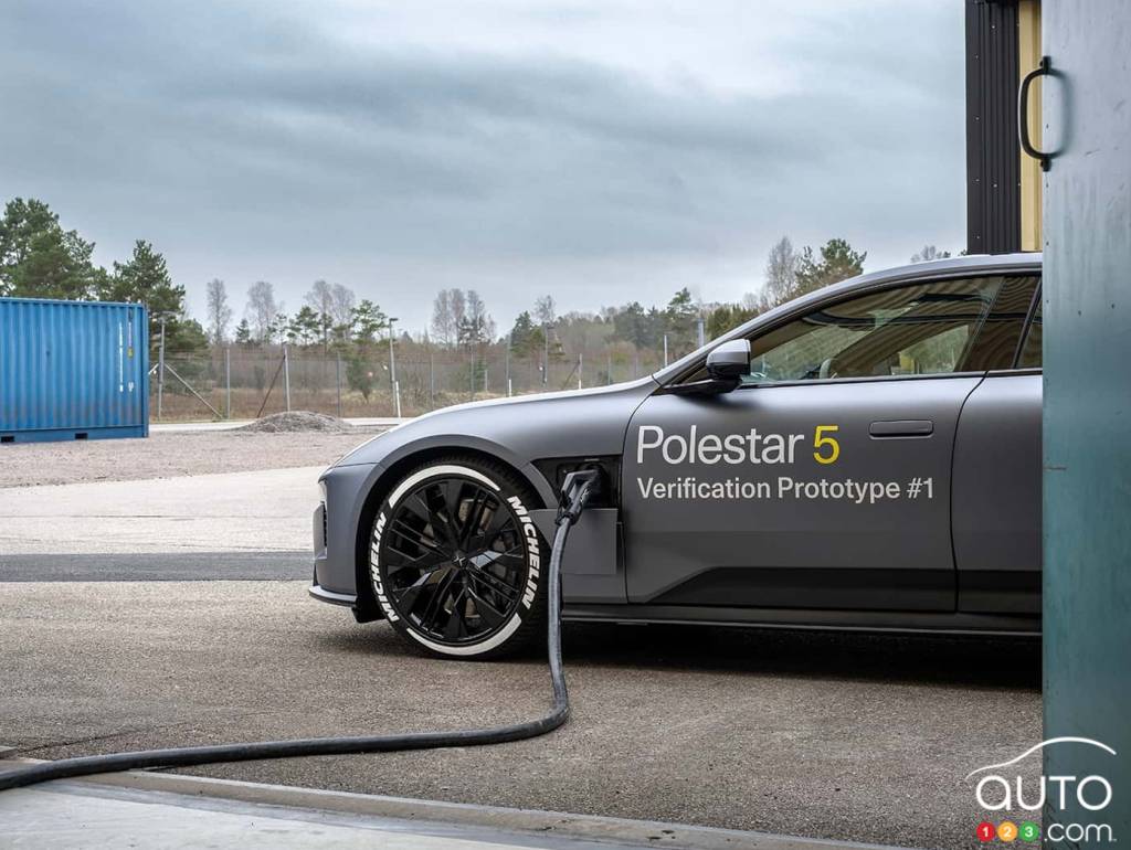 A Polestar 5 prototype during a super high speed charging test