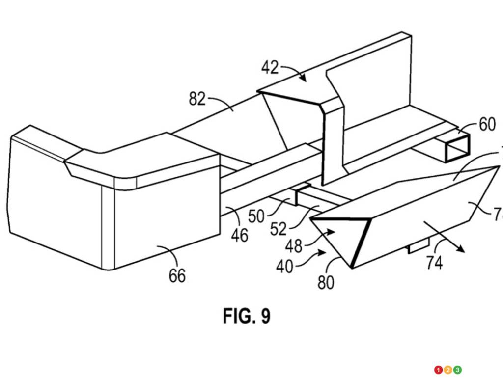 Patent for deployable step for pickups, fig. 1