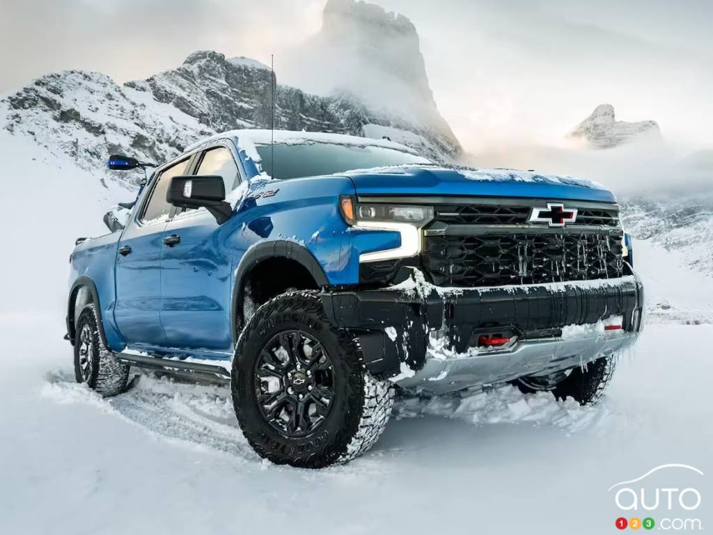 A Chevrolet Silverado 1500, in the snow