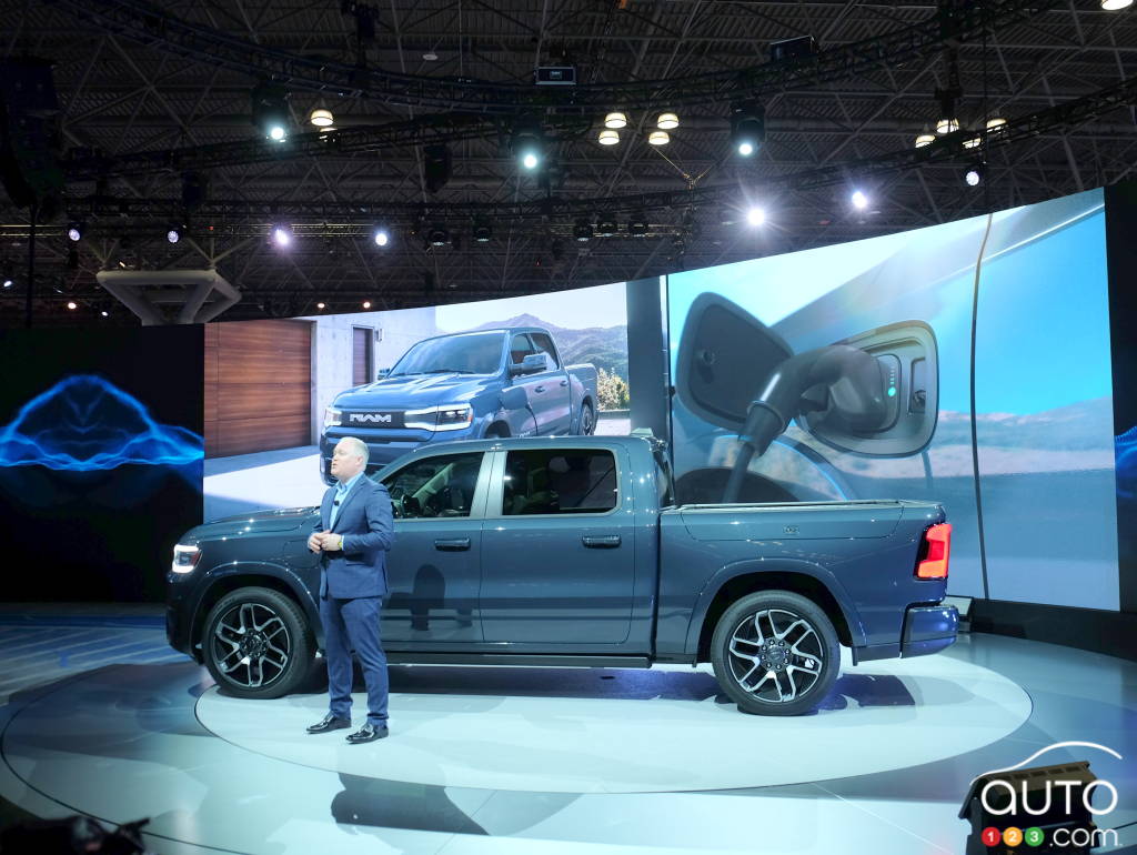 The new Ram 1500 REV pickup, at the 2023 New York Auto Show