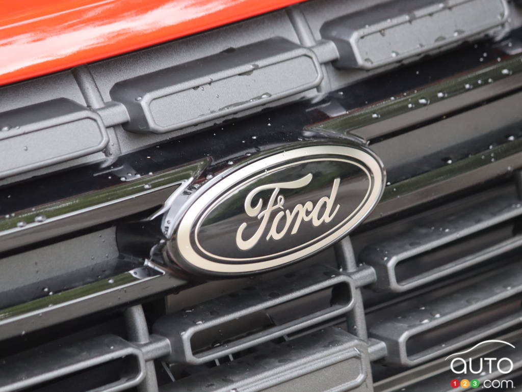 The Ford logo on the Maverick truck