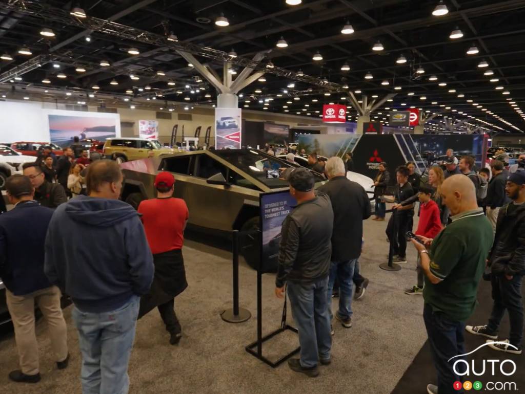 A Tesla Cybertruck at the 2024 Vancouver Auto Show