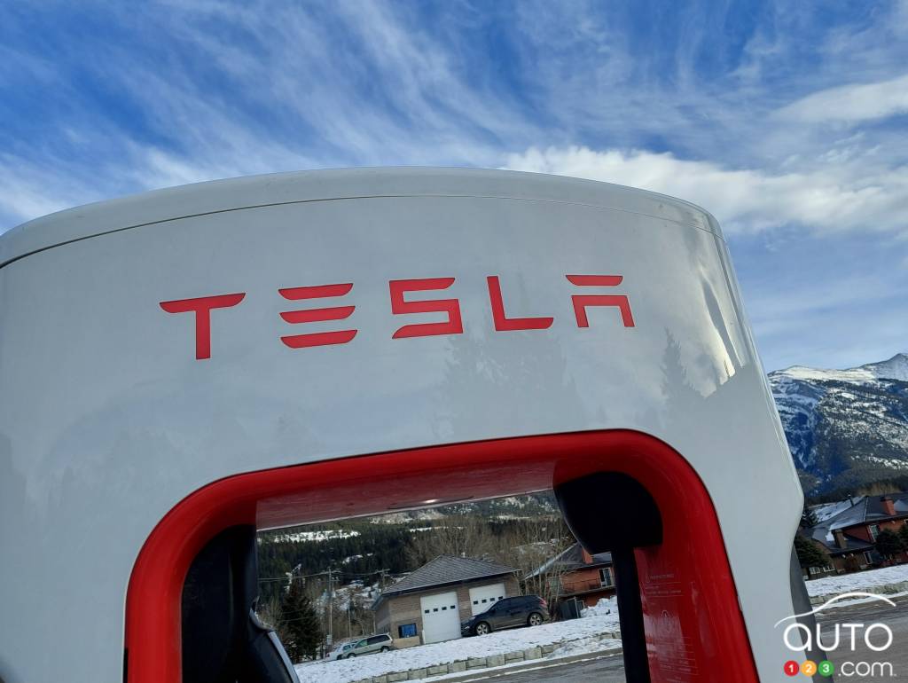 A Tesla charging station