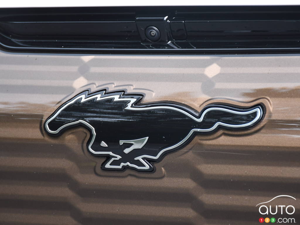 Badging on the Ford Mustang Mach-E, the pricing of which is going up due to import tariffs imposed by Donald Trump