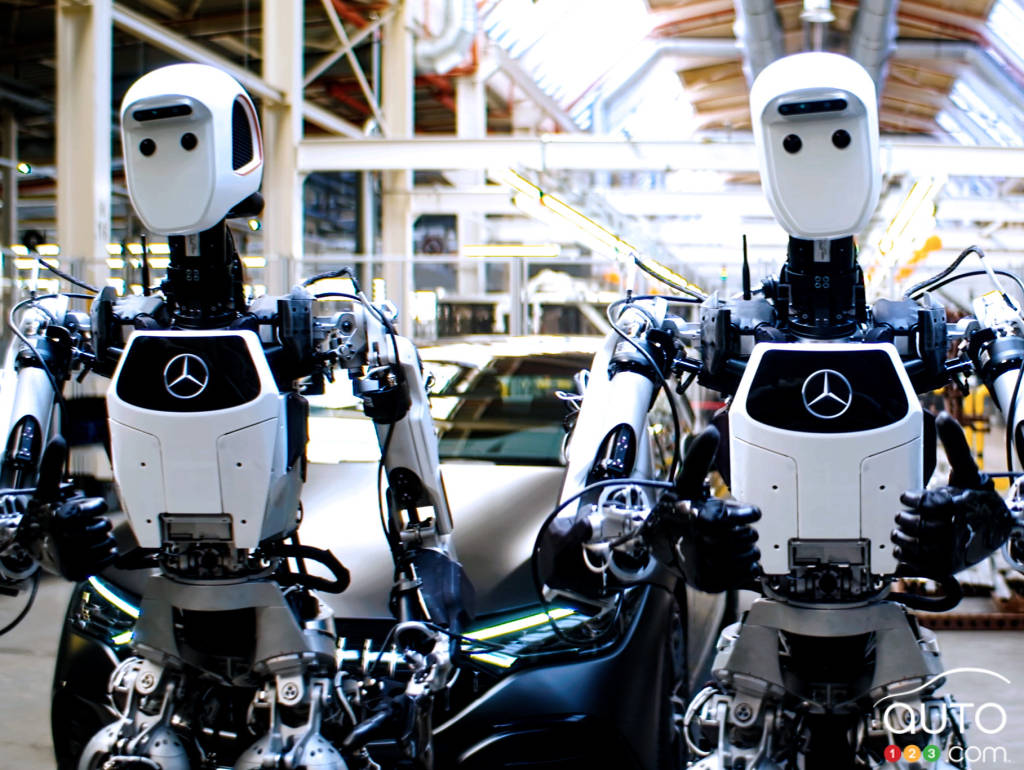 Humanoid robots developed by Apptronik, at a Mercedes-Benz plant