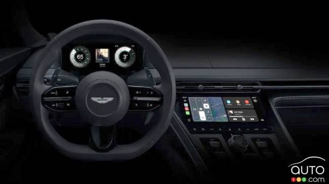 The interface of the Apple CarPlay, in an Aston Martin vehicle