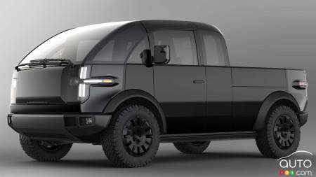 Canoo electric pickup concept, three-quarters front