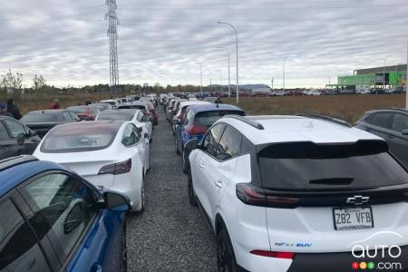 Electric cars lined up for the parade