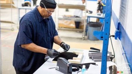 Ford worker making face shields