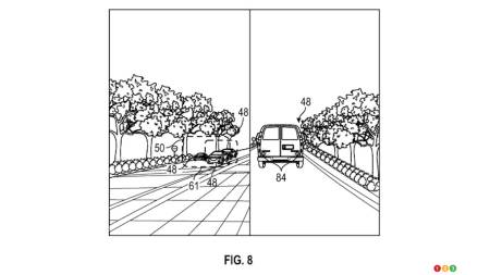 GM patent application for an auto-dimming AR windshield, fig 7