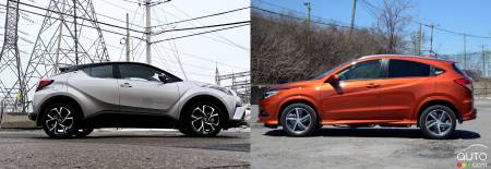 A Toyota C-HR face to face with a Honda HR-V, also much more sober