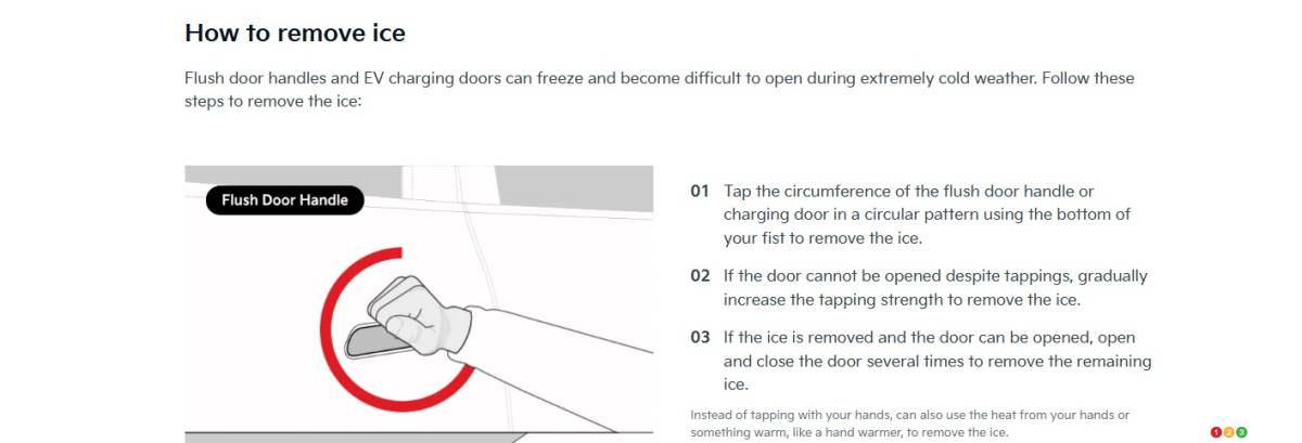Instructions pour ouvrir une poignée de porte couverte de glace, sur le site de Kia USA.