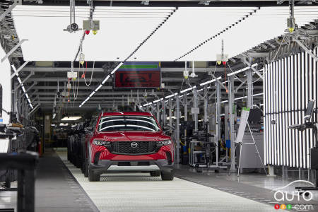 One of the first Mazda CX-50s in production at the Mazda Toyota plant in Alabama, in 2022