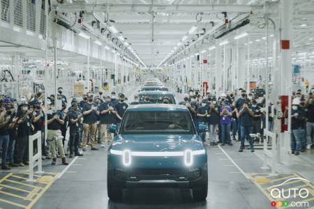 Rivian R1Ts coming off the production line