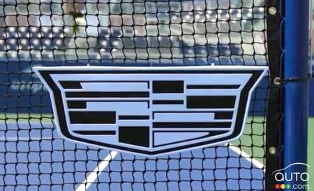 The Cadillac logo on a net at the US Open