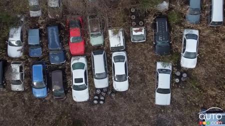 Abandoned cars in Fukushima, Japan, from above