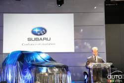 Kiosque de Subaru au salon d'auto de  Montréal 2013.