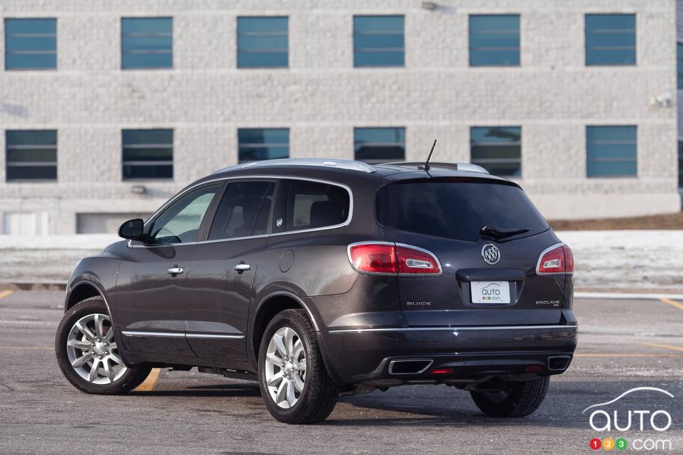 Left rear 3/4 view, wheels turned