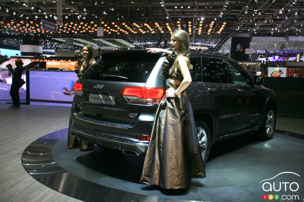 Car models at the Jeep booth at the 2013 Geneva Auto Show