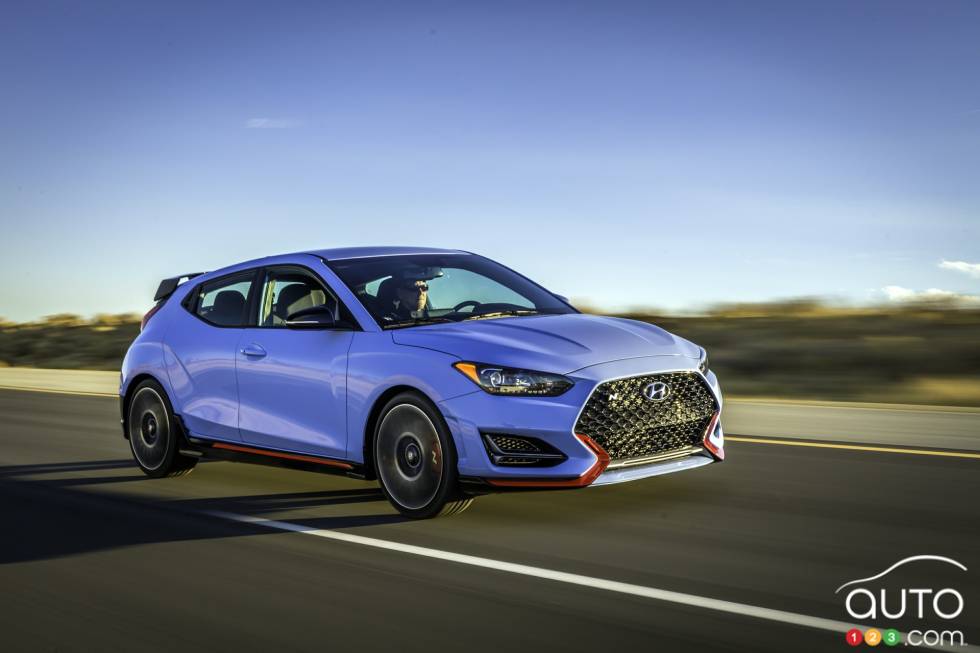 Vue 3/4 avant de la Veloster N 2019
