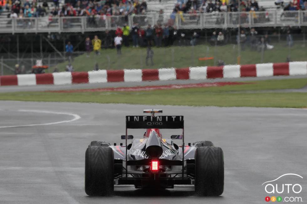 Infiniti Red Bull Racing car at the end of pit road.