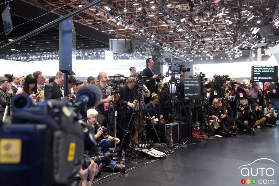 members of the media gather before the MINI press conference