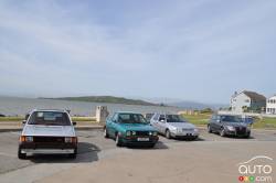 left to right; Volkswagen MK1 1984 GTI, MK2 1991 GTI, MK3 1997 GTI VR6, MK5 2007 GTI