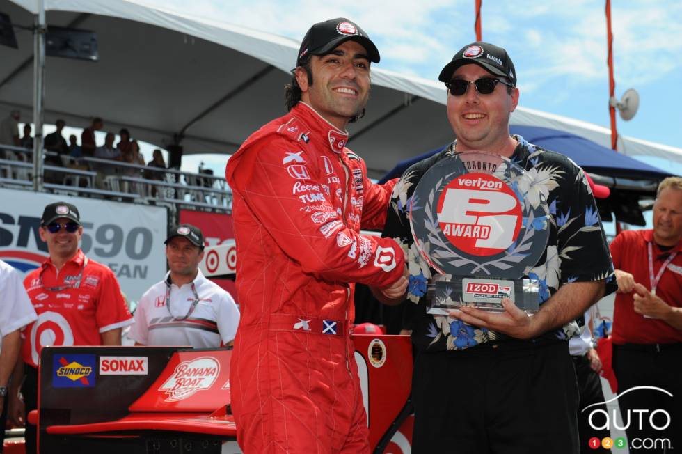 Dario Franchitti, Target Chip Ganassi Racing célèbre sa pole-position