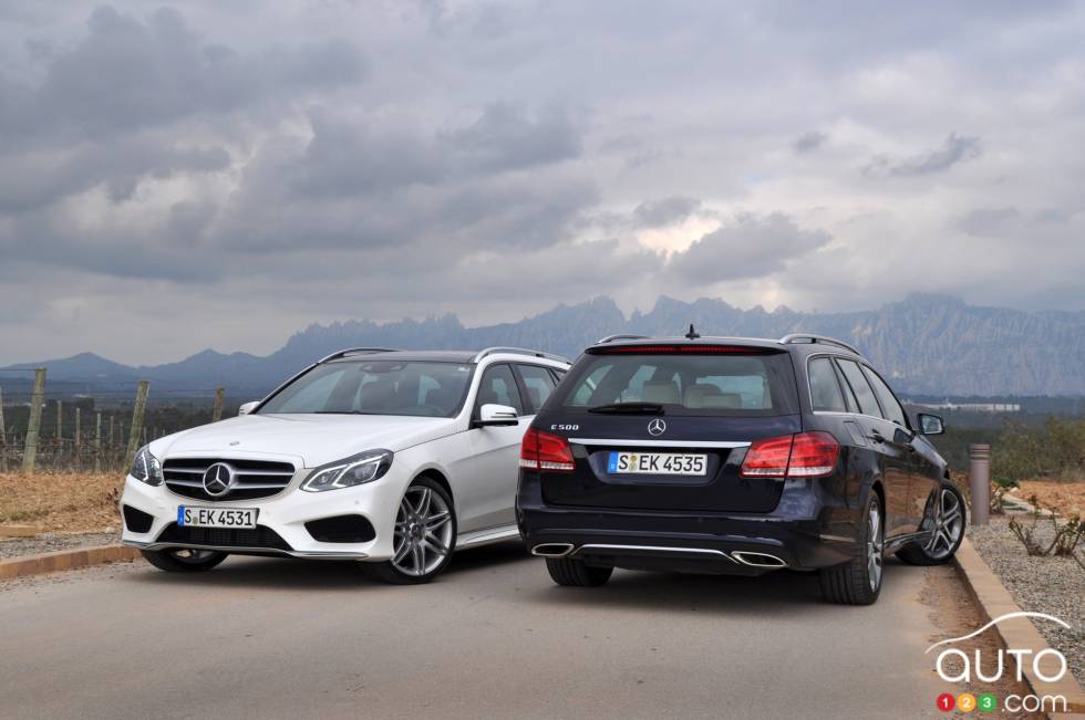Front and rear view, white and black wagons