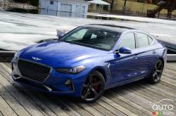 3/4 front view of the 2019 Genesis-G70-2.0T-Sport-RWD
