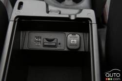 auxiliary power and connectivity in front seat's armrest