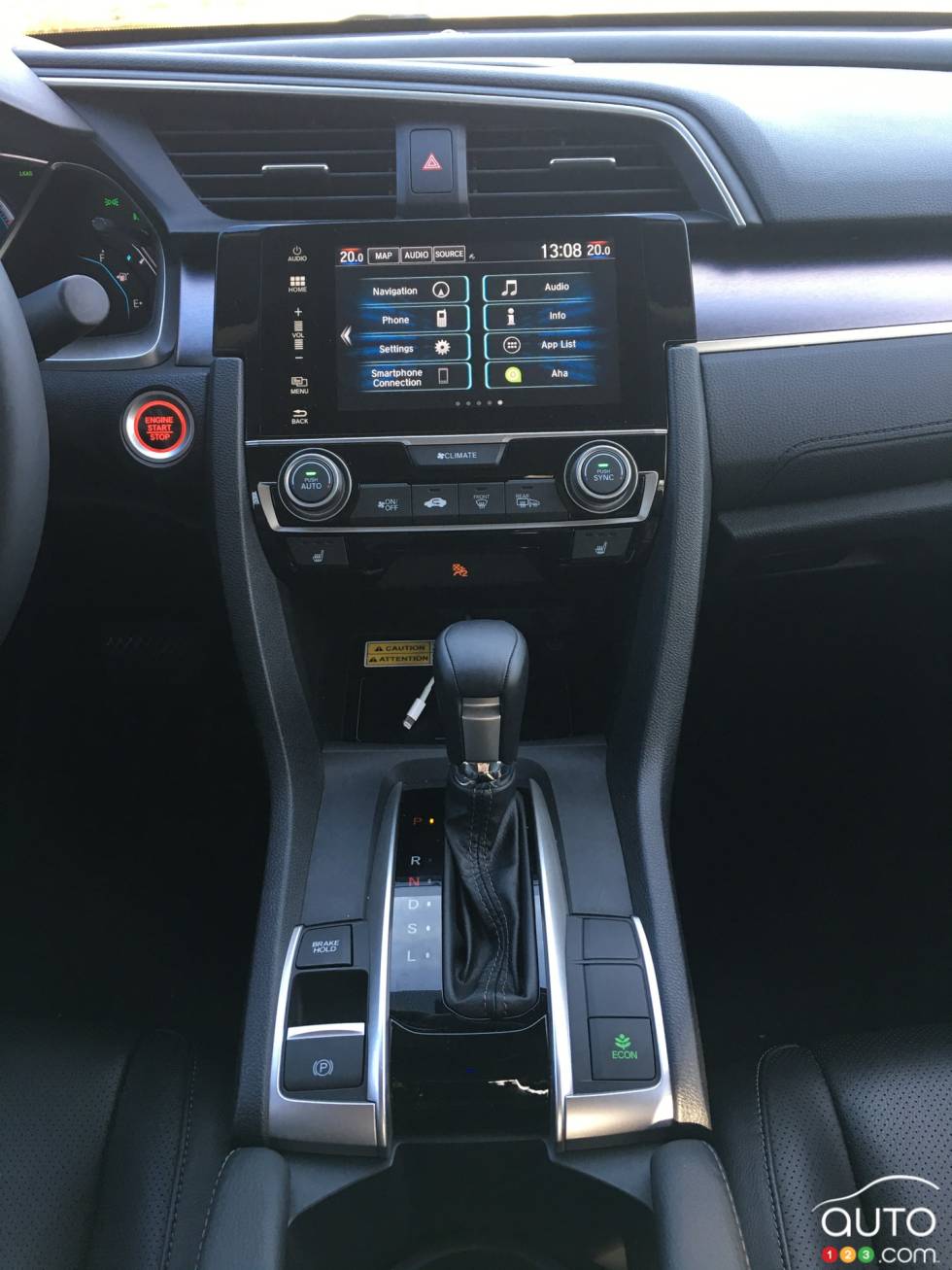 Console centrale de la Honda Civic Touring 2016