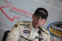 L.P. Dumoulin, WeatherTech Canada/Bellemare Dodge talks to the media after the race