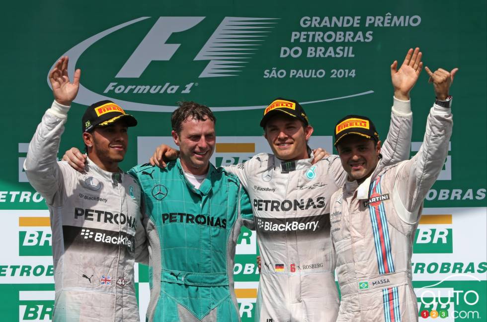 Lewis Hamilton, Mercedes F1 Team. Nico Rosberg,  Mercedes F1 Team. Felipe Massa, Williams F1 Team. 