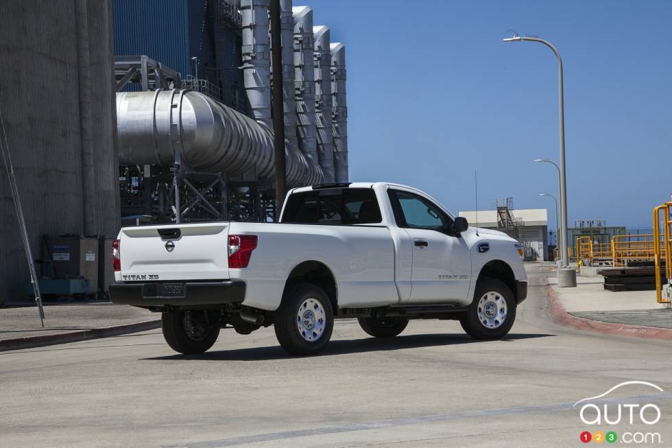 2017 Nissan TITAN XD Single Cab rear 3/4 view
