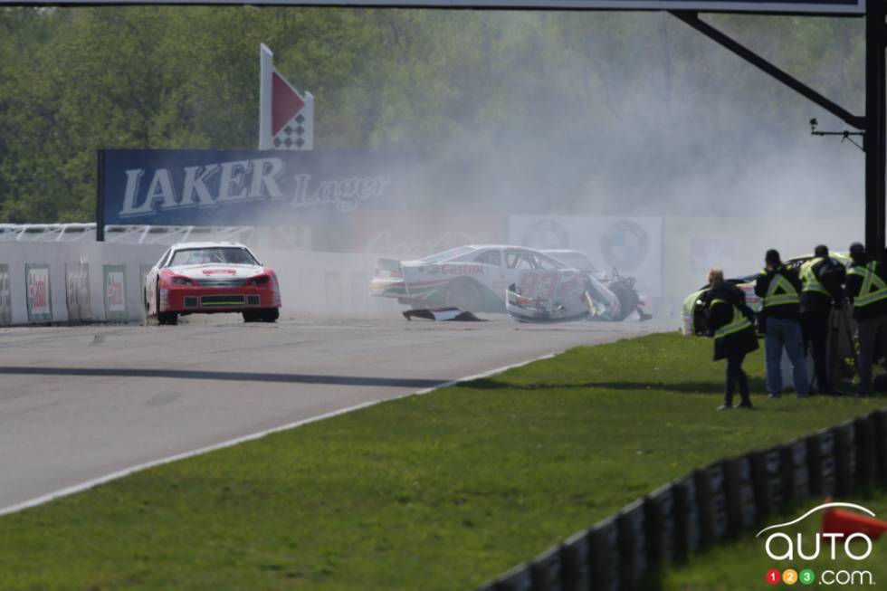 crash sequence at checkered flag