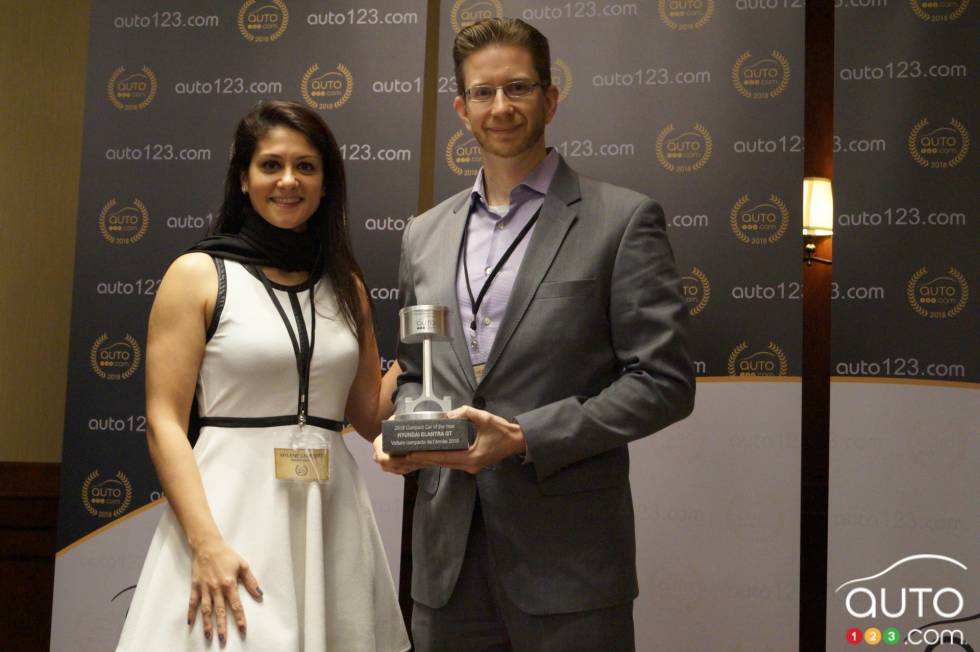 Chad Heard of Hyundai Canada receives the 2018 Compact Car of the Year award (Hyundai Elantra GT)