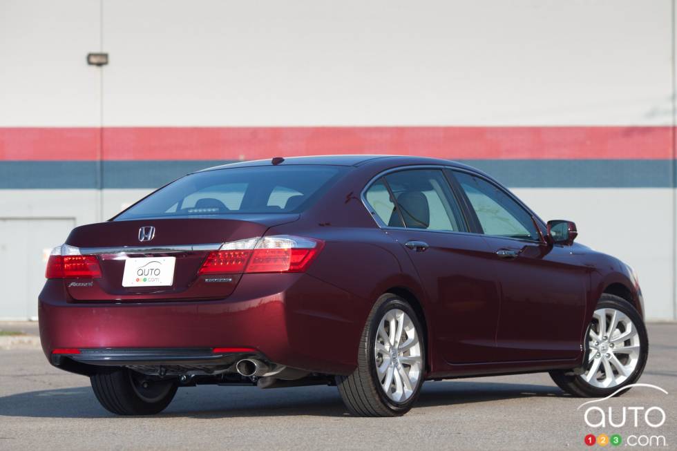 Rear 3/4 view, wheels turned