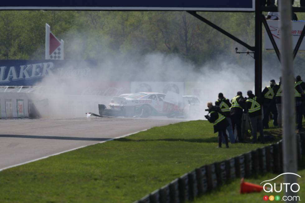 crash sequence at checkered flag