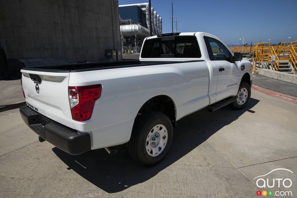 2017 Nissan TITAN XD Single Cab rear 3/4 view