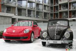 Front view, new and old Beetle