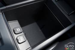 Centre console storage with power outlets