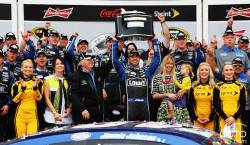 Jimmie Johnson celebrating his victory with his team.