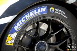 A Michelin tire during the pre-race celebration.