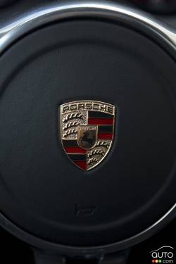 Porsche badge on the steering wheel