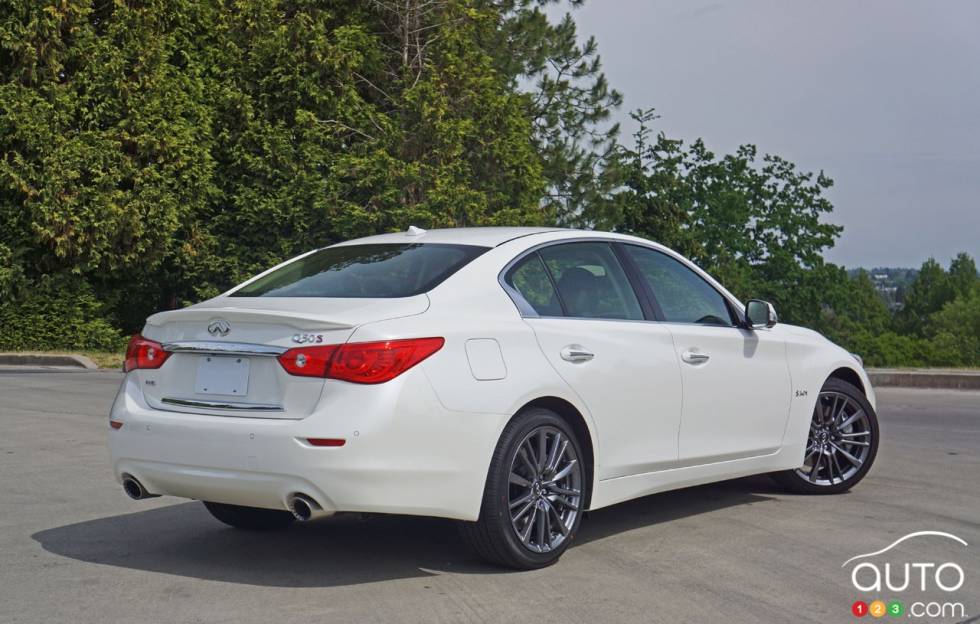 Vue 3/4 arrière Infiniti Q50s Red Sport 2016