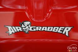 The Air-Grabber logo on the underside of the hood of the 2018 Dodge Challenger SRT Demon.